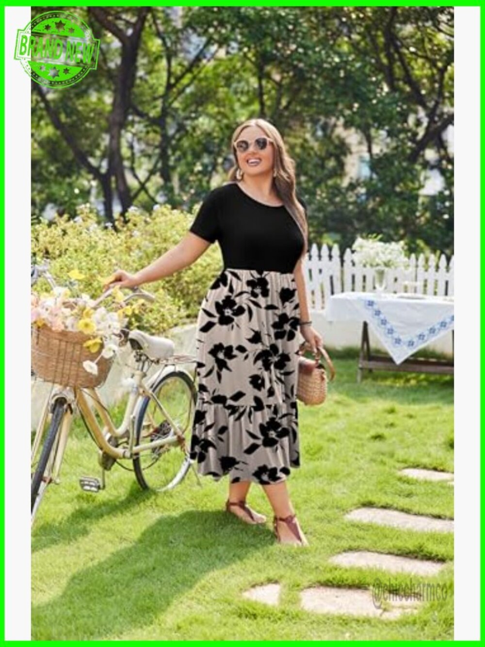 Plus Size Short Sleeve Maxi Dress with Pockets Tiered Flowy - Picture 3 of 7